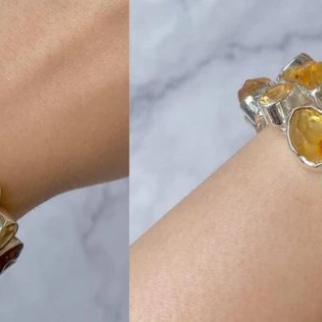 Golden Essence: Luxurious Artistry in an Amber Stone Bracelet